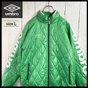 【USED】 アンブロ UMBRO キルティングジャケット アームロゴ 中綿 アウトドア ストリート USA 古着 Lサイズ グリーン 