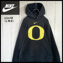 【USED】NIKE ナイキ OREGON DUCKS 刺繍ロゴ プルオーバー パーカー 90s 00s USA 古着 L相当 ブラック ☆送料無料☆_画像1