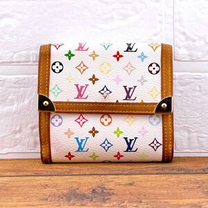 ルイヴィトン LOUIS VUITTON 三つ折り財布 Wホック ポルト モネ ビエ カルト マルチカラー レディース