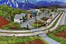 【SAZAN】鉄道ジオラマレイアウト複線※150x65cm 昭和の街並み(Ｗクロスポイント&4線ヤード)同梱不可★D_画像2