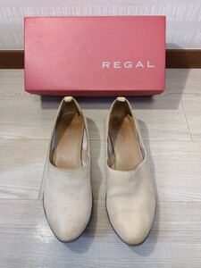 【A903】 REGAL リーガル パンプス レザー 24.5cm ベージュ系 ヒール 2cm レザーシューズ レディース 女性用 婦人