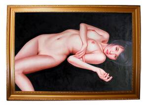 油絵　裸婦画　『誘惑』　M30号　美女　美人　ヌード