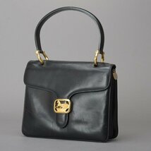 1円 CELINE セリーヌ 馬車金具 ハンドバッグ 本革 レザー ブラック ゴールド金具 トップハンドル ビンテージ フォーマル 鞄 ■a.c_画像2