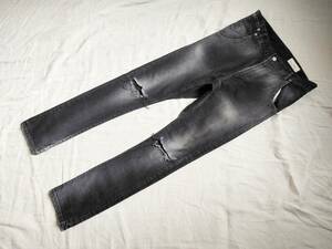 美品 Jieda ジエダ SARROUEL SKINNY DAMAGE DENIM サルエル スキニー ダメージ加工 デニム パンツ ロゴパッチ ストレッチ 1 黒 ブラック△2