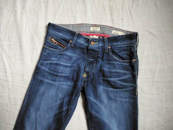 美品 ARMANI JEANS アルマーニ ジーンズ デニム パンツ J50 EXTRA SLIM ウォッシュ加工 W30 L34 イタリア製 インディゴ △2