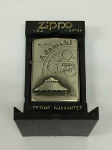 1円～！ZIPPO ジッポ ライター Adamski アダムスキー UFO メタル貼り シリアルナンバー入り No.0933 シルバー 1996年 喫煙具 着火確認済み