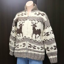 【CANADIANSWEATER/カナディアンセーター】カウチンセーター ジップアップカーディガン トナカイ柄 クリーム×ブラウン/is0230_画像1