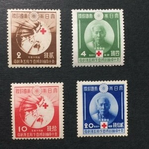 戦前記念切手　赤十字条約75年　4種完揃　未使用