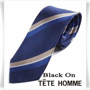 新品1円～★Black On TETE HOMME テットオム シルク絹100％ ネクタイ ストライプ ネイビー 正規店本物◆2966◆