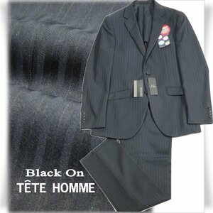 新品1円～★定価4.2万 Black On TETE HOMME テットオム シャドーストライプスーツ 94A6 ノータック ストレッチ 紺 ネイビー ◆3235◆