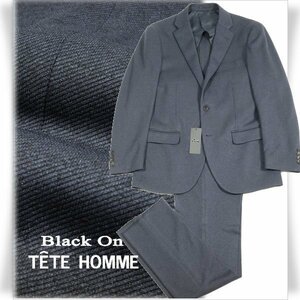 新品1円～★定価4.2万 Black On TETE HOMME テットオム 織柄 シングル二つボタンスーツ 94A6 ノータック ストレッチ 紺 ネイビー ◆3372◆