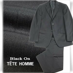 新品1円～★定価4.2万 Black On TETE HOMME テットオム シャドーストライプスーツ 94A6 ノータック ストレッチ 黒 ブラック ◆3378◆