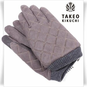 新品1円～★TAKEO KIKUCHI タケオキクチ メンズ ステッチ 手袋 グローブ 25cm グレー 防寒 ギフトに♪ 正規店本物 ◆3398◆