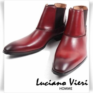 新品1円～★定価1.9万 Luciano Vieri ルチアーノ ヴィエリ 日本製 牛革レザーサイドゴアブーツ S 25.0-25.5cm EEE ワイン 百貨店◆3487◆