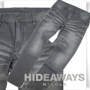 新品1円～★定価1.5万 HIDEAWAYS NICOLE ハイダウェイ ニコル メンズ スキニーストレッチデニムパンツ 46 M ブラック ◆3537◆