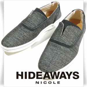 新品1円～★定価1万 ハイダウェイ ニコル HIDEAWAYS NICOLE メンズ ファブリック スリッポンシューズ 25.5cm ブラック ◆3657◆