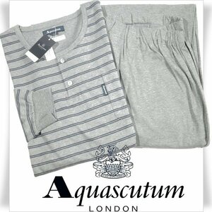 新品1円～★定価1.6万 Aquascutum アクアスキュータム メンズ 日本製 リキッドコットンスムースボーダールームウェア 3L 大きい◆3844◆