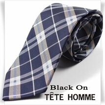 新品1円～★Black On TETE HOMME テットオム シルク絹100％ ネクタイ チェック ネイビー 正規店本物◆3934◆_画像1