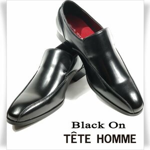 新品1円～★Black On TETE HOMME テットオム アクションレザー ビジネスシューズ 25.5cm ブラック 黒 脱ぎ履きしやすい ◆4016◆