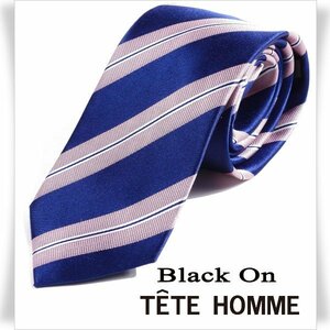 新品1円～★Black On TETE HOMME テットオム シルク絹100％ ネクタイ ストライプ ネイビー 正規店本物◆4186◆