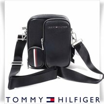 新品1円～★TOMMY HILFIGER トミー ヒルフィガー メンズ レザーショルダーバッグ ブラック 黒 正規店本物 ◆4342◆_画像1