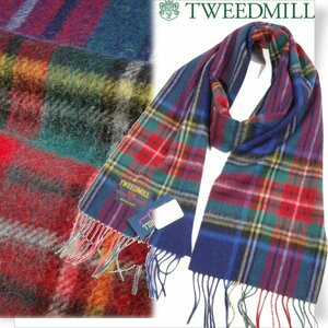 新品1円～★TWEEDMILL ツイードミル メンズ イギリス製 ウール毛100% フリンジマフラー チェック 正規店本物 ◆4362◆