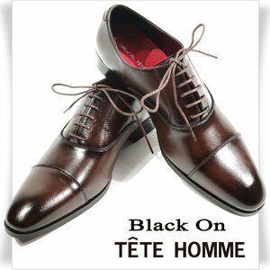 新品1円～★Black On TETE HOMME テットオム アクションレザー ビジネスシューズ 25.5cm ダークブラウン 濃茶 ストレートチップ ◆4509◆