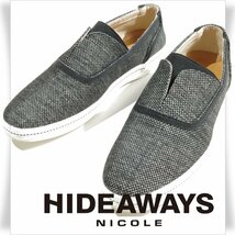 新品1円～★定価1万 ハイダウェイ ニコル HIDEAWAYS NICOLE メンズ ファブリック スリッポンシューズ 25.5cm ブラック ◆4586◆_画像1