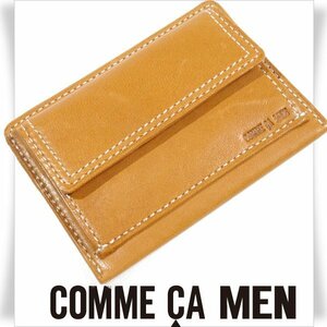 新品1円～★COMME CA MEN コムサ メン 羊革 ラムレザー カードケース 小銭入れ財布 コインケース キャメル キャッシュレス 本物◆4697◆