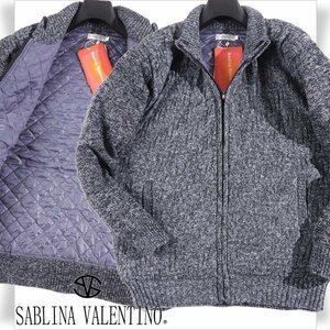 新品1円～★伊ブランド SABLINA VALENTINO サブリナヴァレンティノ メンズ 秋冬 長袖 裏地中綿キルティング ジップアップニット M◆4770◆