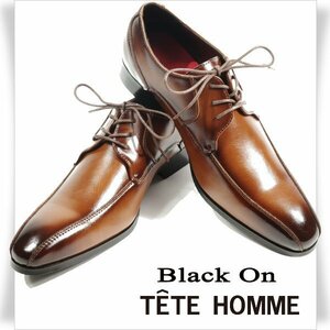 新品1円～★Black On TETE HOMME テットオム アクションレザー ビジネスシューズ 26.5cm ブラウン 茶 レースアップ ◆4852◆