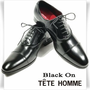 新品1円～★Black On TETE HOMME テットオム アクションレザー ビジネスシューズ 26.5cm ブラック 黒 ストレートチップ ◆4859◆