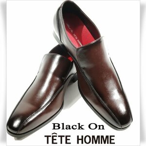 新品1円～★Black On TETE HOMME テットオム アクションレザー ビジネスシューズ 26.0cm ダークブラウン 濃茶 脱ぎ履きしやすい ◆4874◆