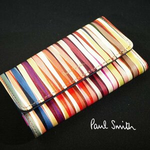 未使用1円～★ポールスミス Paul Smith 牛革 本革レザー 4連キーケース クロスオーバー ストライプ 正規店本物 ◆4955◆