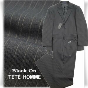 新品1円～★定価4.2万 Black On TETE HOMME テットオム ストライプスーツ 94A6 ノータック ストレッチ ダークグレ― ◆5152◆