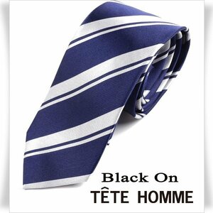 新品1円～★Black On TETE HOMME テットオム シルク絹100％ ネクタイ ストライプ ネイビー 正規店本物◆5288◆