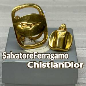 美品 宝飾品 ◆ ChristianDior Salvatore Ferragamo ◆ DUNE ピンブローチ/ サルバトーレフェラガモ スカーフリング 2点 セット