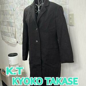 美品 ◆ K・T KYOKO TAKASE ◆ ロングコート BLACK 黒 ウール１００％ ◆ キョウコ タカセ ◆ レディース アウター