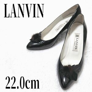 【美品】　LANVIN 　ランバン パンプス　ヒール7.5㎝　22㎝　ブラック　葉モチーフ