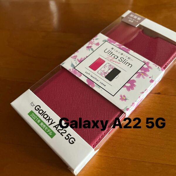 Galaxy A22 5G ソフトレザーケース 薄型 磁石付 フラワーズ ピンク　手帳型