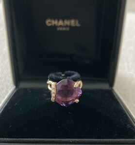 美品 CHANEL シャネル ファインジュエリー K18YG ダイア 48(8号〜9号) 15mm 大粒アメジスト イエローゴールドリングダイヤモンド紫パープル