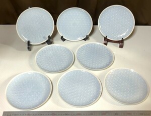 ■47 麻葉模様 青白釉 淡い青磁 丸皿[17.4x2㎝] 和洋両用 8枚