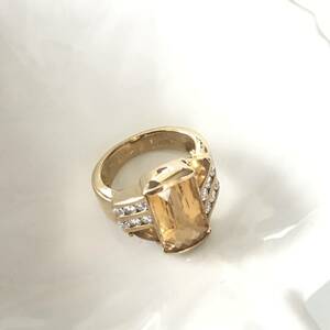 [ I thing ] ultimate large grain natural citrine 6ct super × diamond 0.42ct. ring *K18 stamp, stone stamp,. another document 