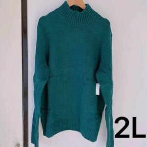 モックネック　セーター　グリーン　大きいサイズ　L L 暖かい　冬服 ニット セーター ハイネック