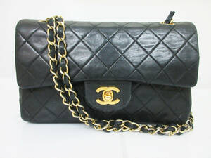 ○シャネル○マトラッセ ダブルフラップ○チェーンショルダーバッグ○ブラック○23.5cm×6.5cm×15cm○CHANEL○中古○