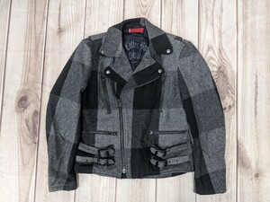 8．リーバイス LEVI'S RED TAB 裏地デザイン ウールジャケット ダブルライダース メンズM グレー黒z713