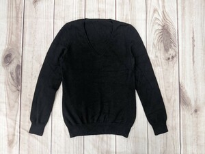 12．ユニクロ UNIQLO カシミヤ100 カシミア100 Vネックニットセーター レディースM 黒x709