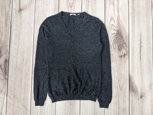 13．ユニクロ UNIQLO カシミヤ100 カシミア100 Vネックニットセーター レディースM ダークグレー系x804