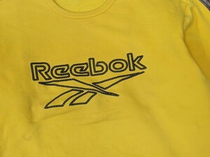 6．Reebok リーボック フロントデカロゴ スウェットトレーナ メンズL 黄色グレー系y902