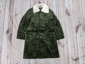 13．VAN JACKET 裏地キルト 襟フェイクファーボア コーデュロイコート メンズM モスグレーン系y909